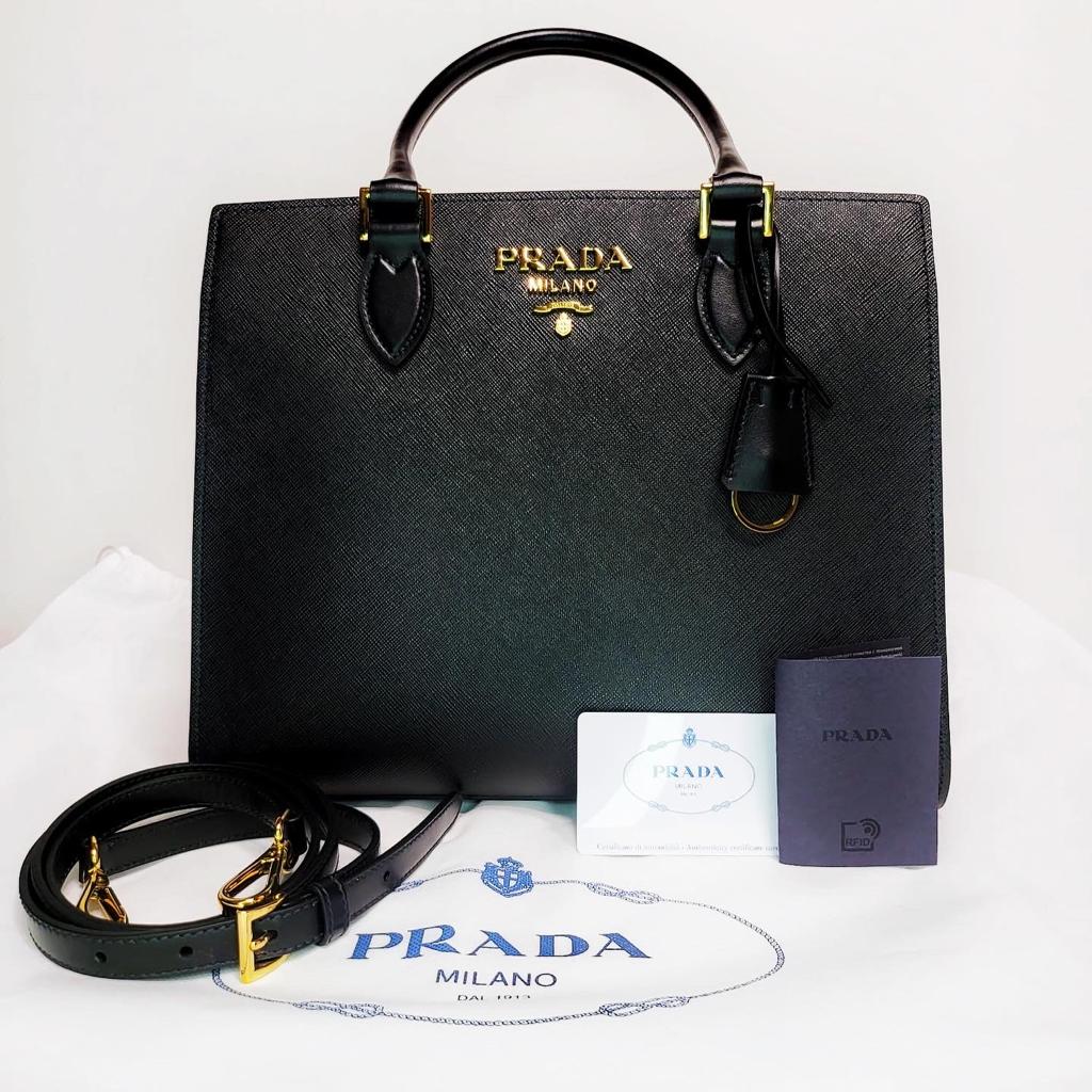 Prada Saffiano soft Calfskin leather ladies bag in black A G Luxury