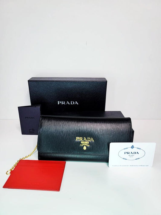 Prada Saffiano ladies leather wallet with gold-finish